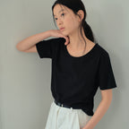 WEDNESDAYOASIS Silket U-Neck Half T-Shirt_BLACK(WB6TP32)