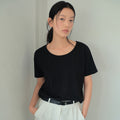 WEDNESDAYOASIS Silket U-Neck Half T-Shirt_BLACK(WB6TP32)