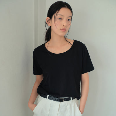 Silket U-Neck Half T-Shirt_BLACK(WB6TP32)