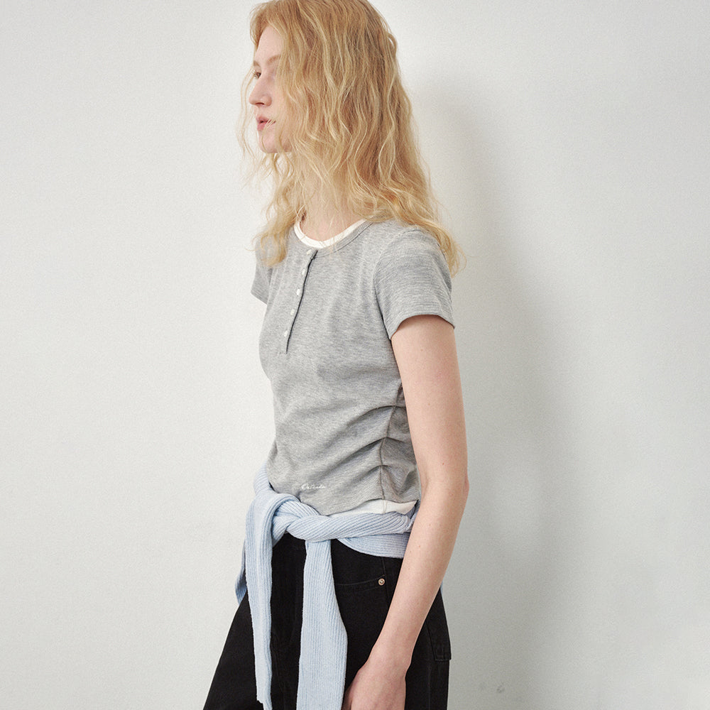 OSTKAKA [1st reorder] Waffle layered t-shirt melange gray