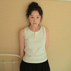 WEDNESDAYOASIS Henley Ribbed Sleeveless T-Shirt_IVORY(W26TP23)