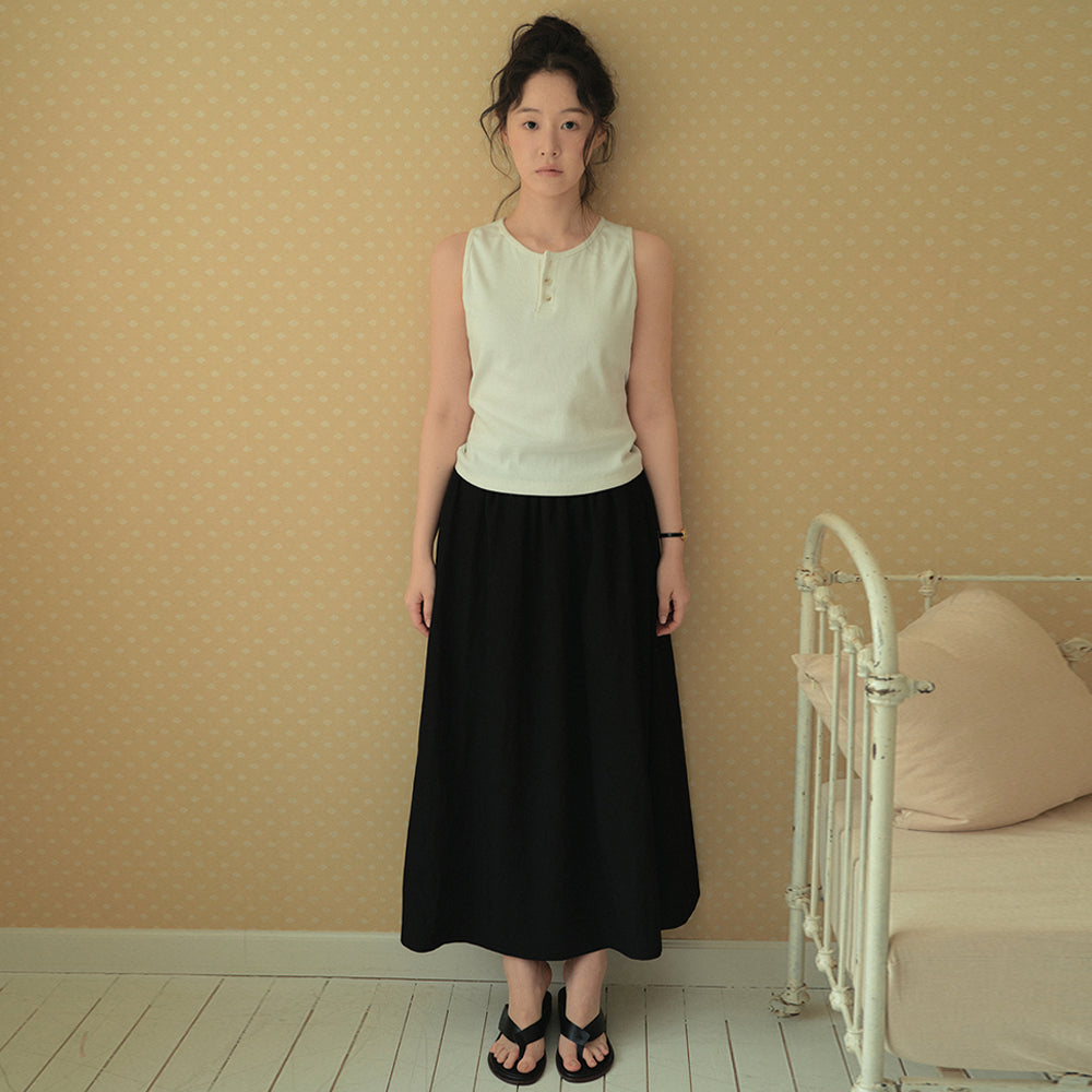 WEDNESDAYOASIS Henley Ribbed Sleeveless T-Shirt_IVORY(W26TP23)