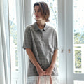 VANONE ATELIER A3599 Loose fit striped collar t-shirt_Light gray