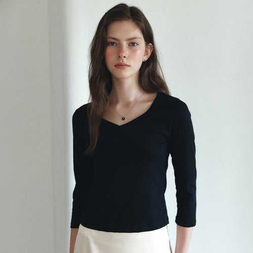VANONE ATELIER A3596 V-neck three quarter sleeve_Black
