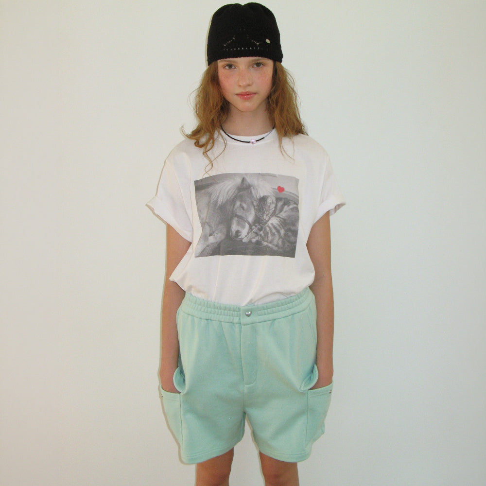RONRON PONY CAT FRIENDS PHOTO BASIC FIT T SHIRT WHITE