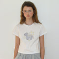 RONRON RIBBON PONY APPLIQUE CROP T SHIRT WHITE