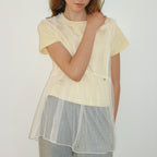 RONRON SHEER DOT MESH LAYERED TUNIC TOP WHITE