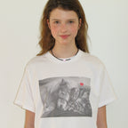 RONRON PONY CAT FRIENDS PHOTO BASIC FIT T SHIRT WHITE
