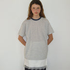 RONRON MULTI PATTERN HEART STRIPE SHORT SLEEVE BLUE