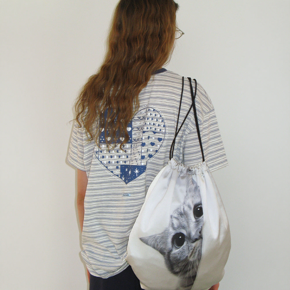 RONRON MULTI PATTERN HEART STRIPE SHORT SLEEVE BLUE