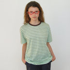 RONRON MULTI PATTERN HEART STRIPE SHORT SLEEVE GREEN