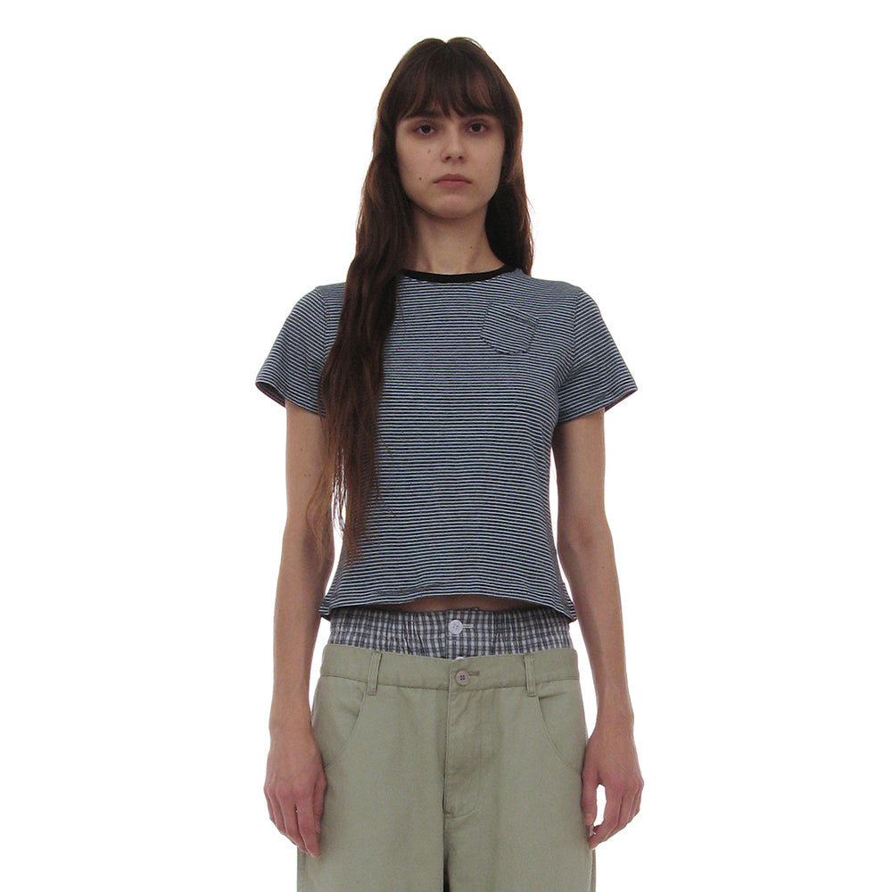PARTIMENTO WOMEN PWC POCKET STRIPE REGULAR TEE_SKY