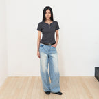 SIS A [11th reorder] Button henley neck half t-shirt [charcoal]