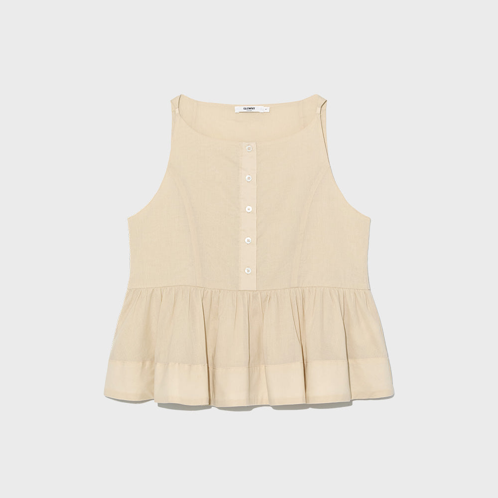 GLOWNY G RUFFLED BUTTON BLOUSE (BEIGE)