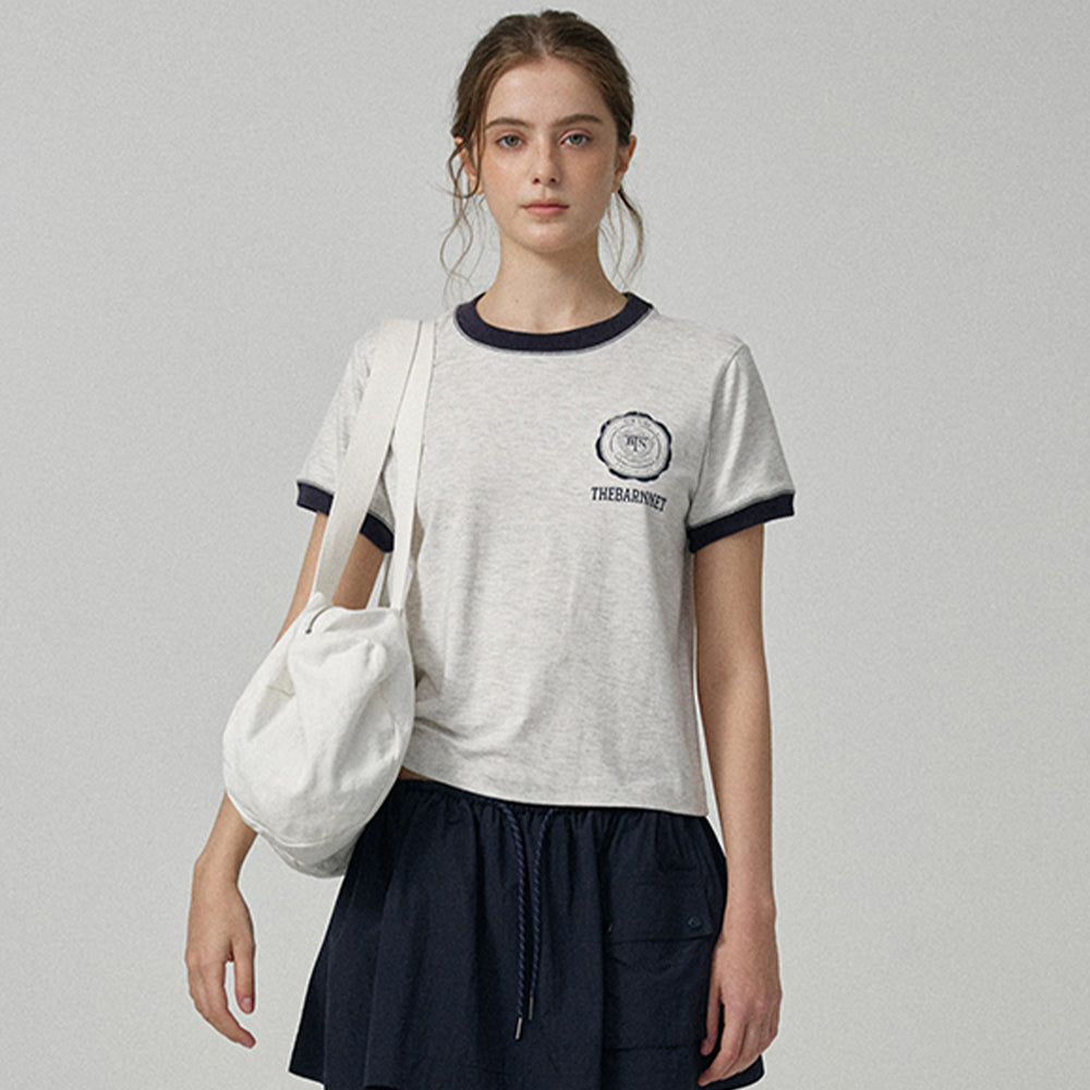 THE BARNNET Barnnet Crest Logo Ringer T-Shirt_Melange Grey