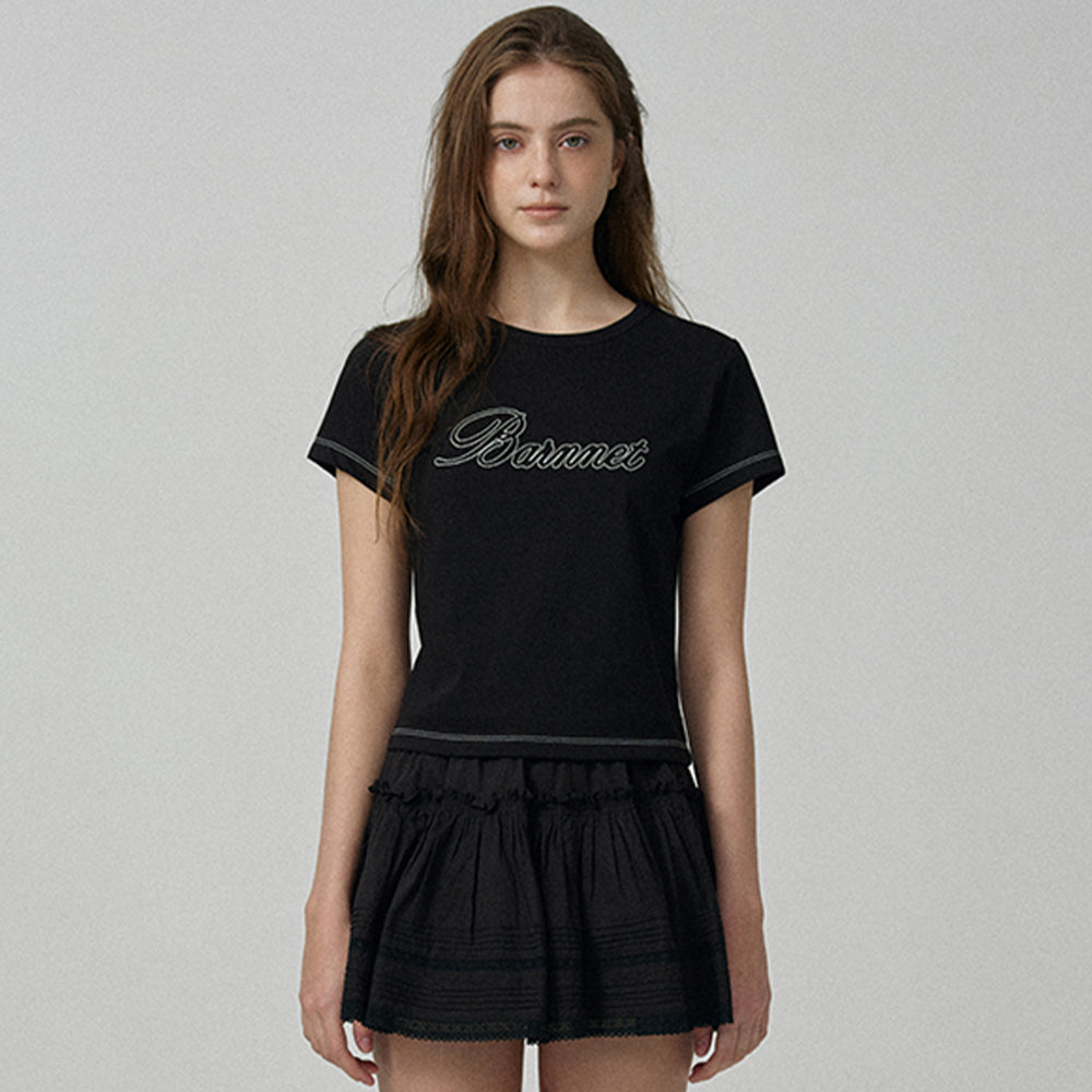 THE BARNNET Diana Chain Stitch Logo T-Shirt_Black