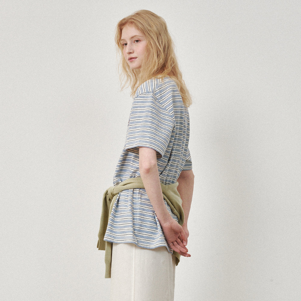 OSTKAKA [1st reorder] Oversized striped t-shirt ivory