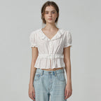 THE BARNNET Camille Ruffle Collar Blouse_White
