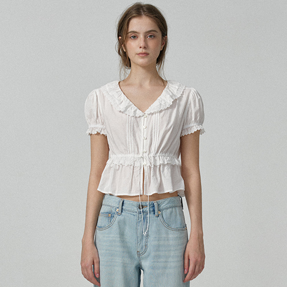 THE BARNNET Camille Ruffle Collar Blouse_White