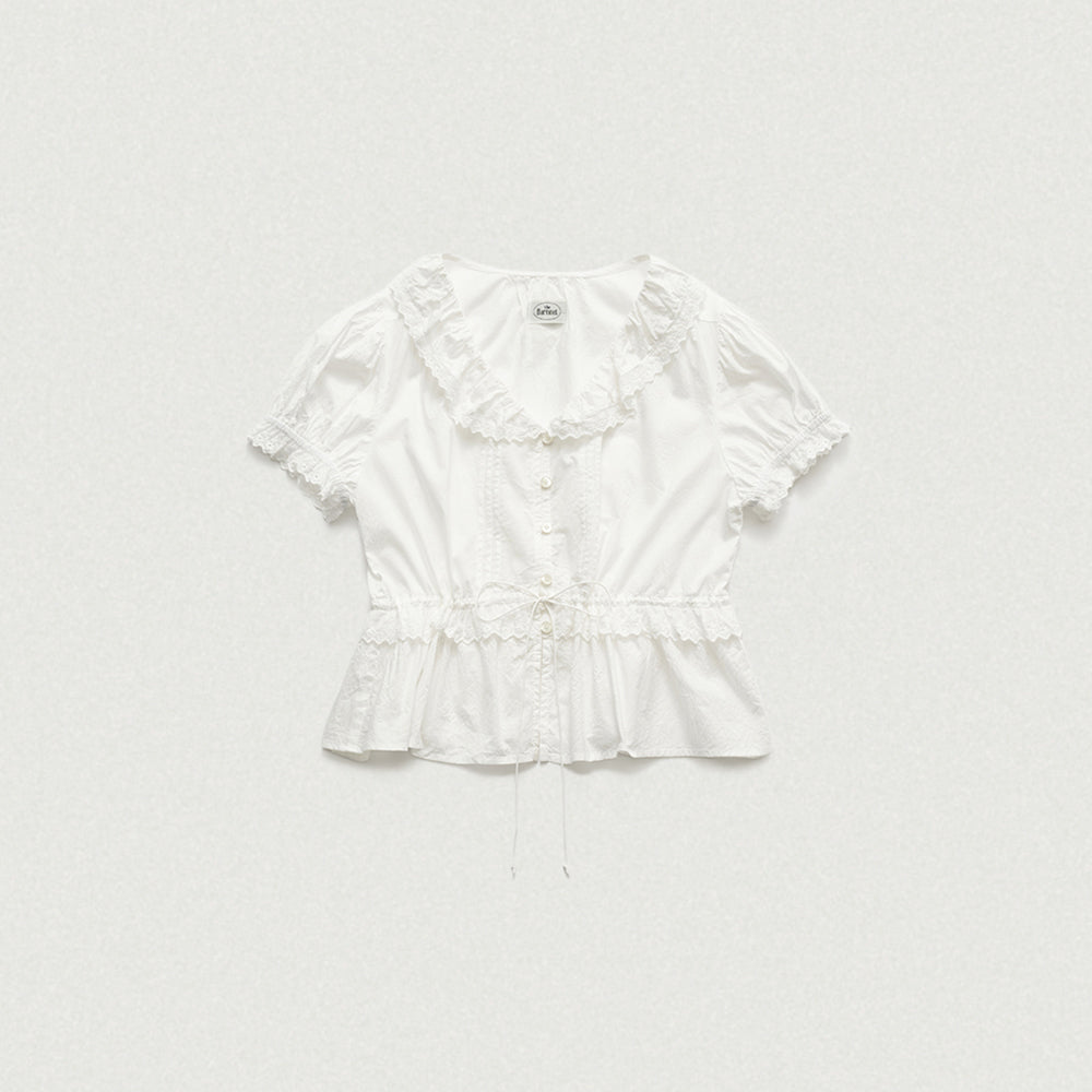 THE BARNNET Camille Ruffle Collar Blouse_White