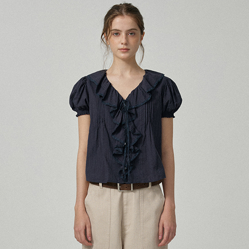 THE BARNNET Gaia Ruffle Blouse_Navy