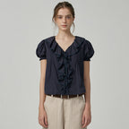 THE BARNNET Gaia Ruffle Blouse_Navy