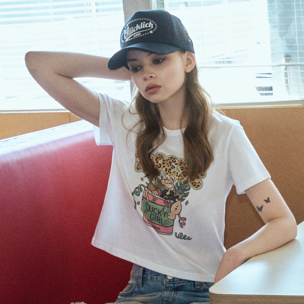 ERER [1st Reorder] Cropped Leopard Popeye Graphic T-Shirt White