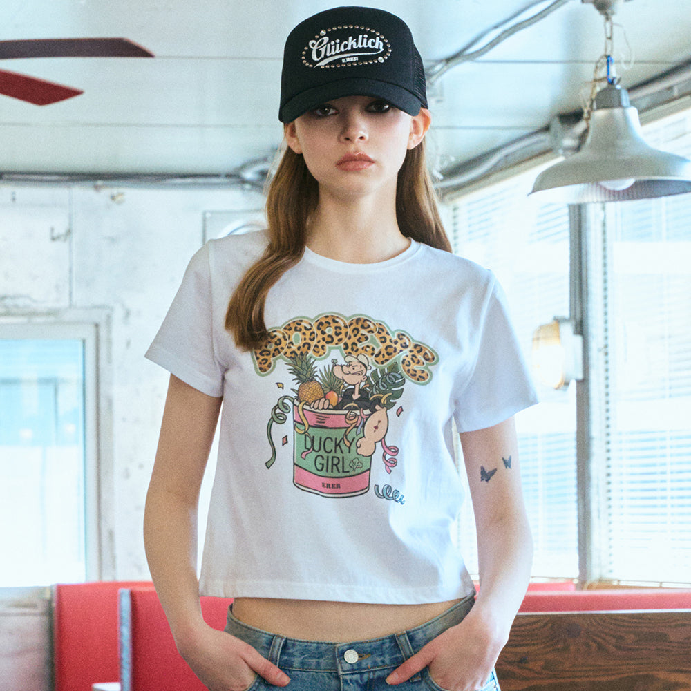 ERER [1st Reorder] Cropped Leopard Popeye Graphic T-Shirt White