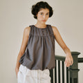 OURO COTTON PINTUCK BALLOON BLOUSE [ CHARCOAL ]