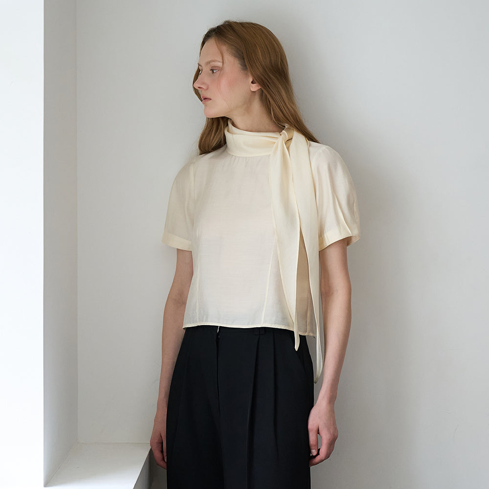 DEHEVE Cowl Neck Scarf Blouse [Butter]
