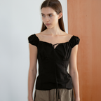 ARTTO Shirred Off-Shoulder Blouse_Black