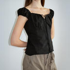 ARTTO Shirred Off-Shoulder Blouse_Black
