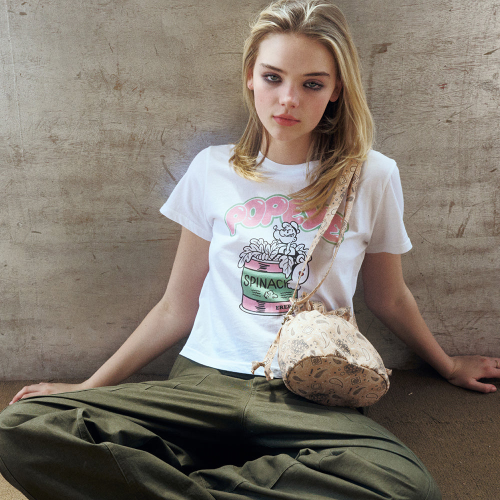 ERER Cropped Popeye Graphic T-Shirt White