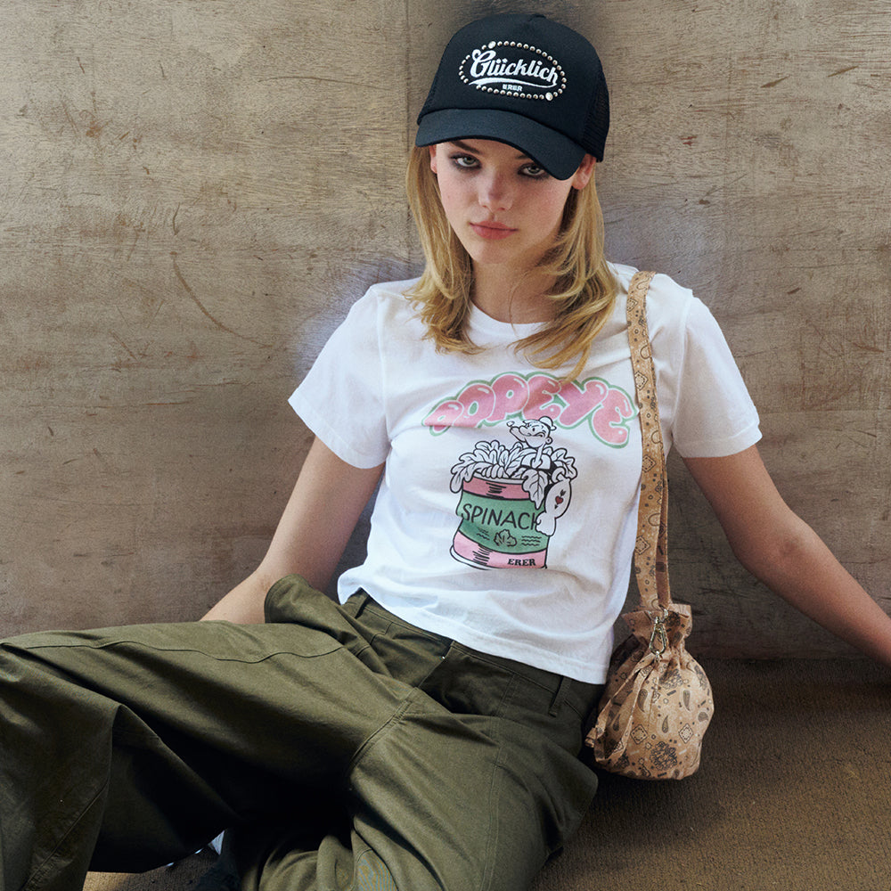 ERER Cropped Popeye Graphic T-Shirt White