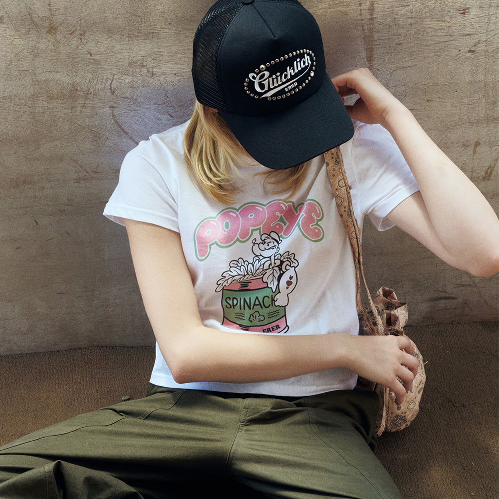 ERER Cropped Popeye Graphic T-Shirt White