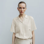 AND YOU Notched collar relaxed fit short sleeve shirt (Cream/Black)_2GMUBL23