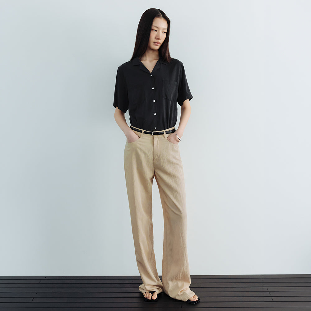 AND YOU Notched collar relaxed fit short sleeve shirt (Cream/Black)_2GMUBL23