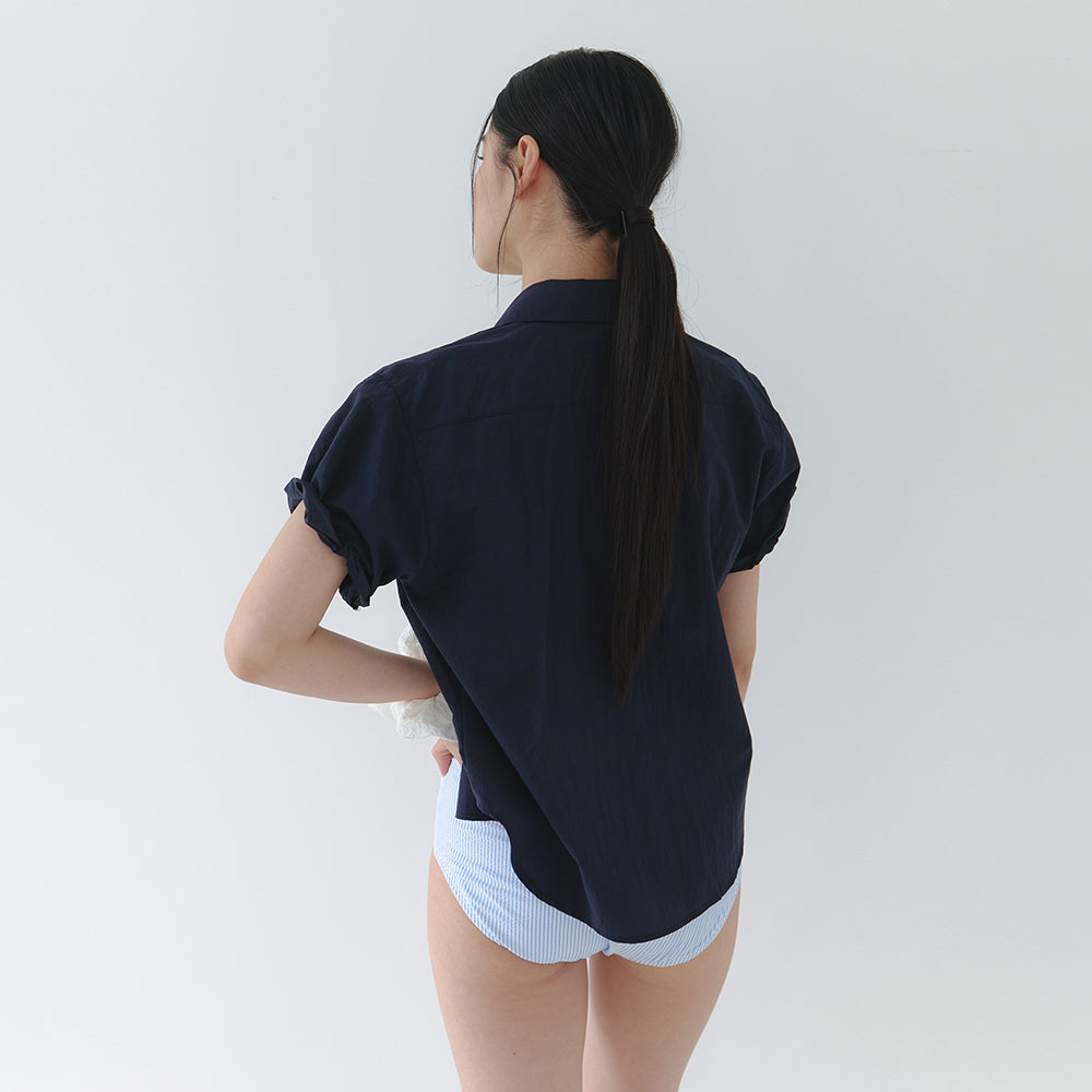 LAMINEZ [29CM Exclusive] Half roll-up Shirt - Navy