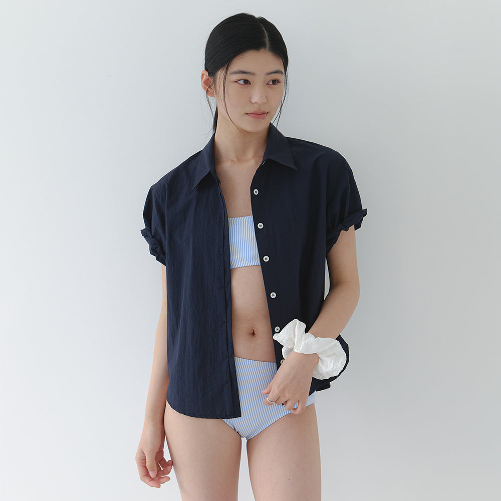 LAMINEZ [29CM Exclusive] Half roll-up Shirt - Navy