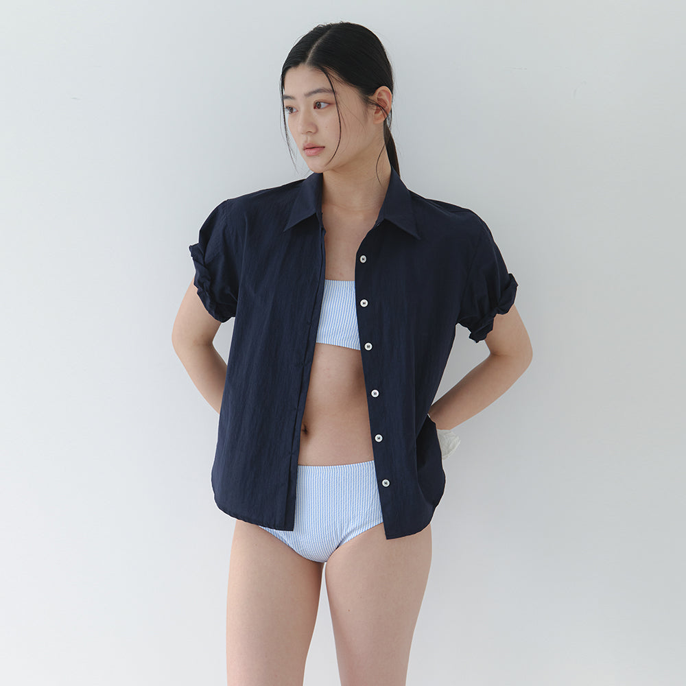 LAMINEZ [29CM Exclusive] Half roll-up Shirt - Navy
