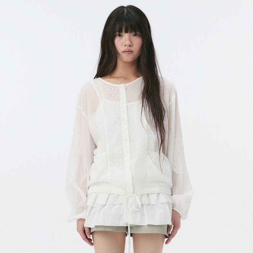 OHESHIO DOT PATCHWORK BLOUSE, WHITE