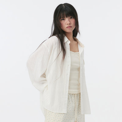 SHEER OVERFIT COTTON SHIRT, WHITE