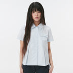 OHESHIO A-LINE PLEATED POCKET SHIRT, BLUE