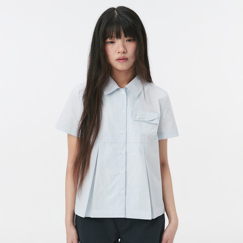 OHESHIO A-LINE PLEATED POCKET SHIRT, BLUE
