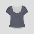 8seconds [Eight Seconds] Layered jersey top - blue (356442SM8P)
