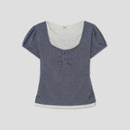 8seconds [Eight Seconds] Layered jersey top - blue (356442SM8P)