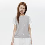OHESHIO FLORAL TWO TONE T-SHIRT, GRAY