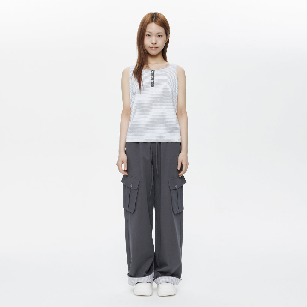OHESHIO BUTTON POINT STRIPE SLEEVELESS, GRAY