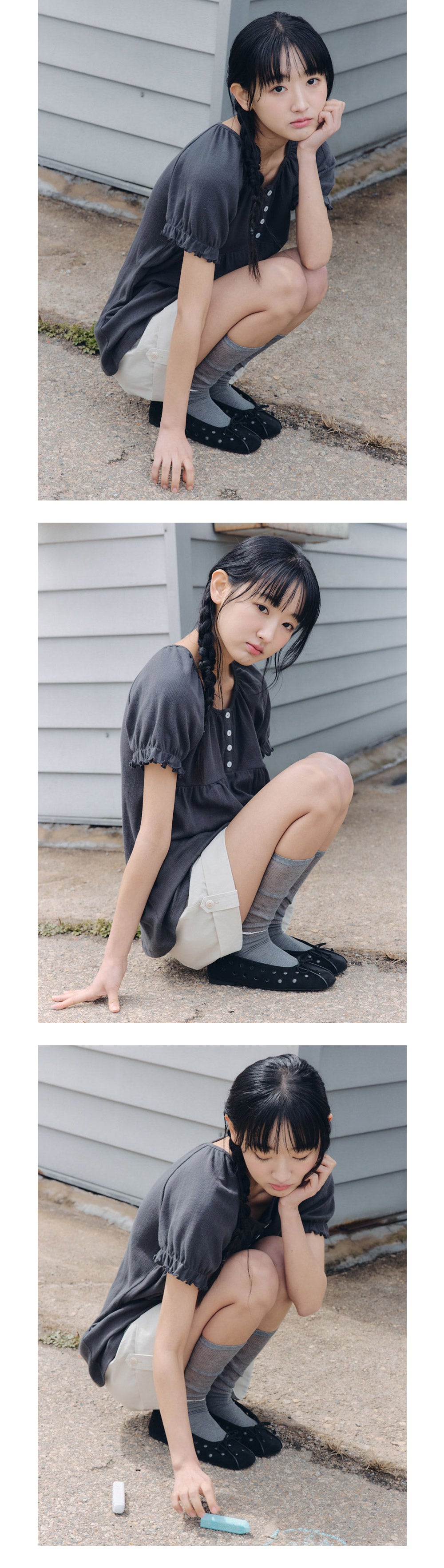 CELITAILS SCOOP NECK SHIRRING T-SHIRT_CHARCOAL