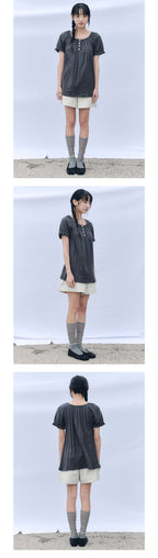 CELITAILS SCOOP NECK SHIRRING T-SHIRT_CHARCOAL